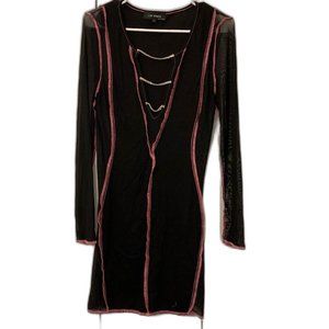 L'VOW Sheer Mesh Patchwork Bodycon Dress Black / Pink Women Size Large NWOT
